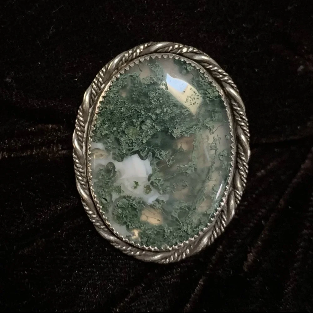 Huge Moss Agate Sterling Silver Ring New Artisan Handmade